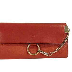 Chloe Faye Long Wallet, Red Leather, Women's Bi-fold Wallet